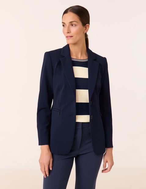 GERRY WEBER Damen Taillierter Blazer mit Stretchkomfort 68 cm Revers Langarm unifarben Blau von Gerry Weber