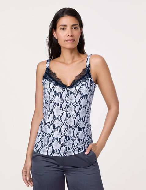 GERRY WEBER Damen Top mit Spitzenbesatz und Schlangendessin Lyocell 62 cm V-Ausschnitt Ärmellos gemustert Mehrfarbig von Gerry Weber