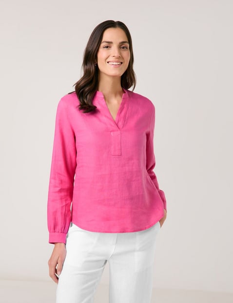 GERRY WEBER Damen Tunikabluse aus reinem Leinen 66 cm Tunika-Ausschnitt Langarm unifarben Pink von Gerry Weber