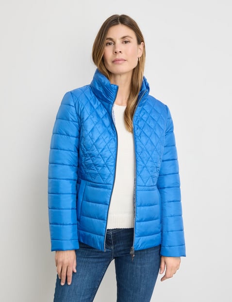 GERRY WEBER Damen Wattierte Steppjacke 65cm Langarm Stehkragen 2-Wege-Reißverschluss Blau von Gerry Weber