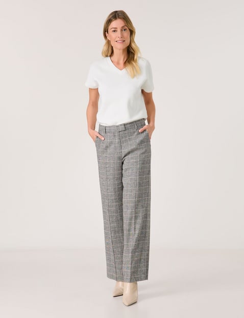 GERRY WEBER Damen Weite Hose aus Leinen-Mix mit Glen Check Muster Mittlere Leibhöhe Grau von Gerry Weber