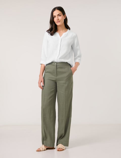 GERRY WEBER Damen Weite Leinenhose mit Dehnbund Mittlere Leibhöhe Grün von Gerry Weber