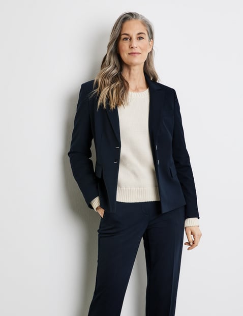 GERRY WEBER Damen Eleganter Blazer mit Stretchkomfort 60cm Langarm Revers Viskose Blau von Gerry Weber