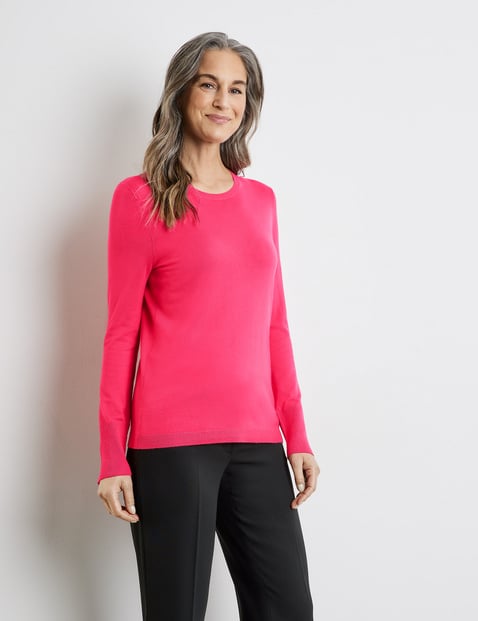 GERRY WEBER Damen Nachhaltiger Pullover mit dekorativen Knöpfen Langarm Rundhals Viskose Pink von Gerry Weber