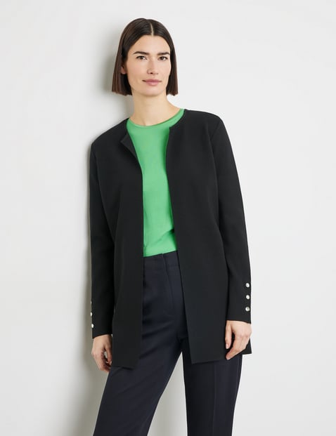 GERRY WEBER Damen Offener Cardigan mit dekorativen Knöpfen 78cm Langarm Rundhals Viskose Schwarz von Gerry Weber