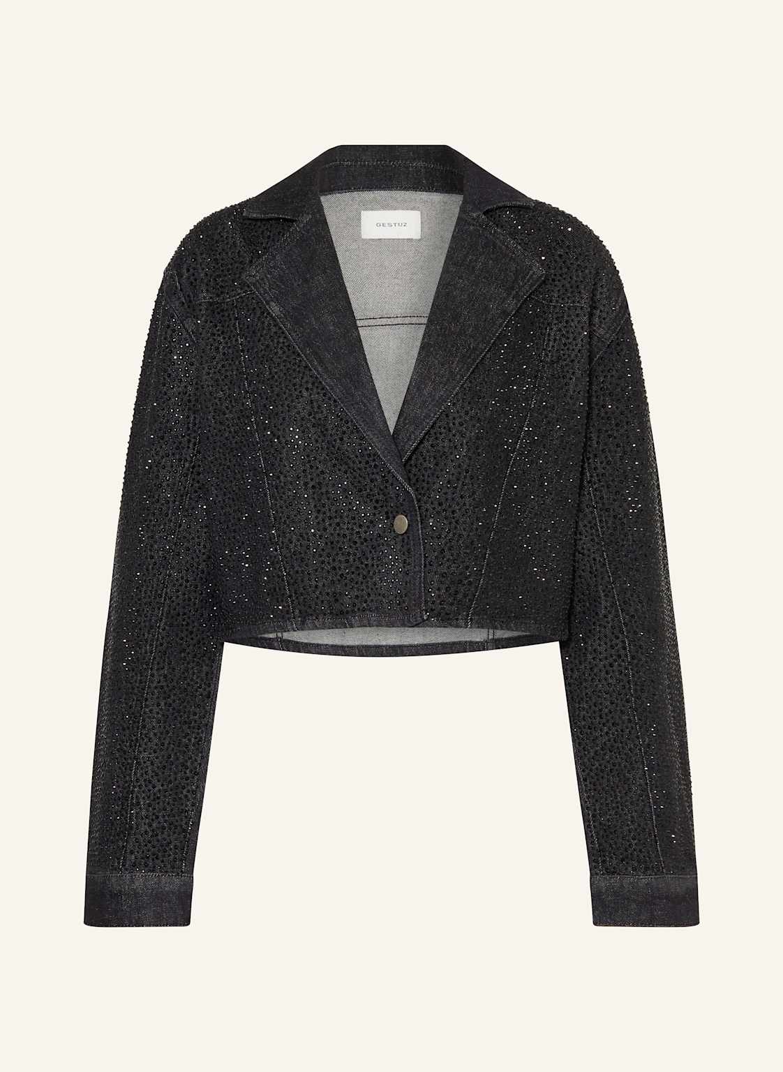 Gestuz Cropped-Jeansjacke Zorahgz Mit Schmucksteinen grau Gestuz Cropped-Jeansjacke Zorahgz Mit Schmucksteinen grau von Gestuz