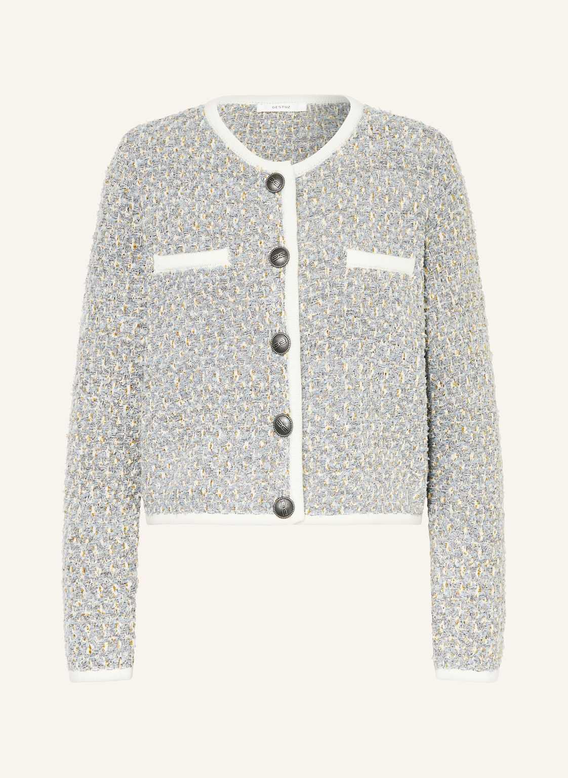 Gestuz Strickjacke Gznalin Aus Tweed Mit Glitzergarn blau Gestuz Strickjacke Gznalin Aus Tweed Mit Glitzergarn blau von Gestuz