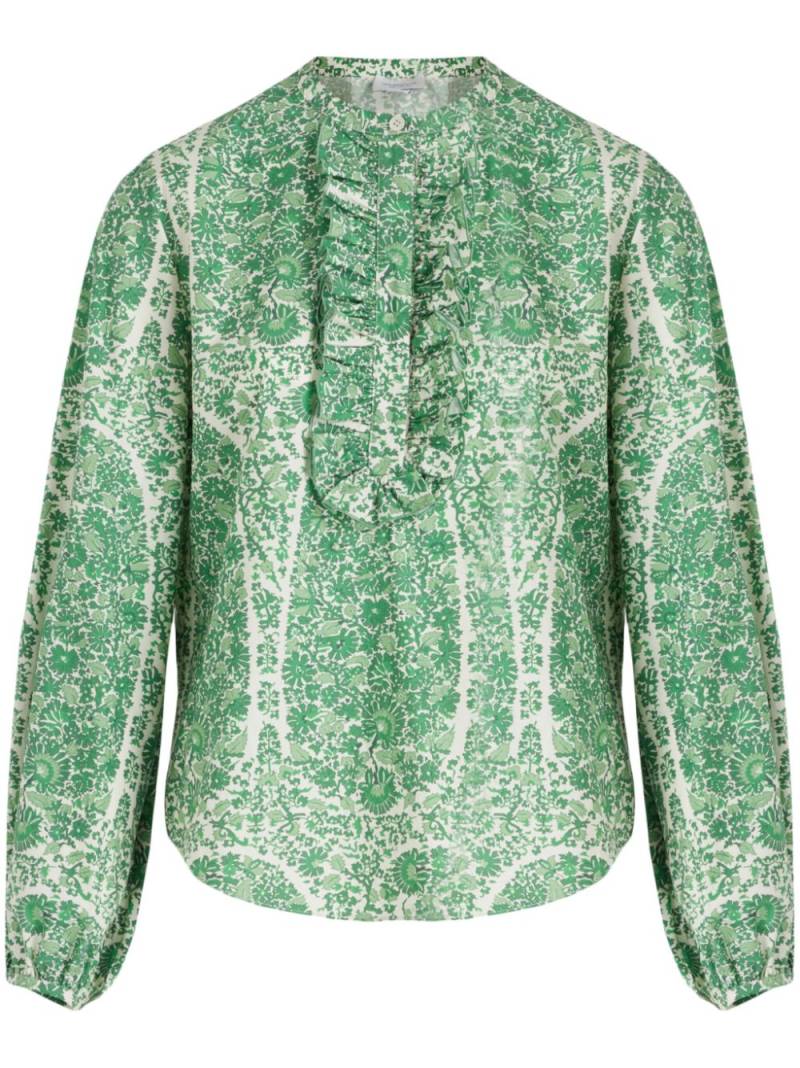 Giambattista Valli Côte d'Azur ruffle-trim cotton blouse - Green von Giambattista Valli