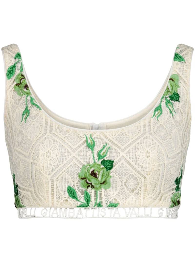 Giambattista Valli Pensées Sauvages floral-embroidered crop top - White von Giambattista Valli