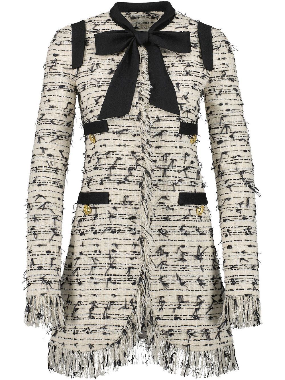 Giambattista Valli bow-detail tweed single-breasted coat - White von Giambattista Valli