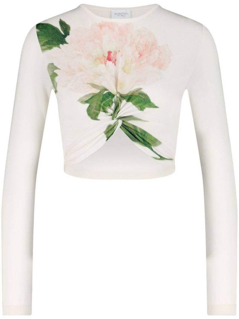 Giambattista Valli floral-print cashmere-silk crop top - White von Giambattista Valli