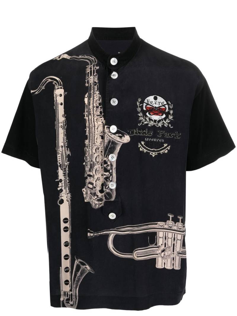 Gianfranco Ferré Pre-Owned 1990s saxophone-print silk shirt - Black von Gianfranco Ferré Pre-Owned