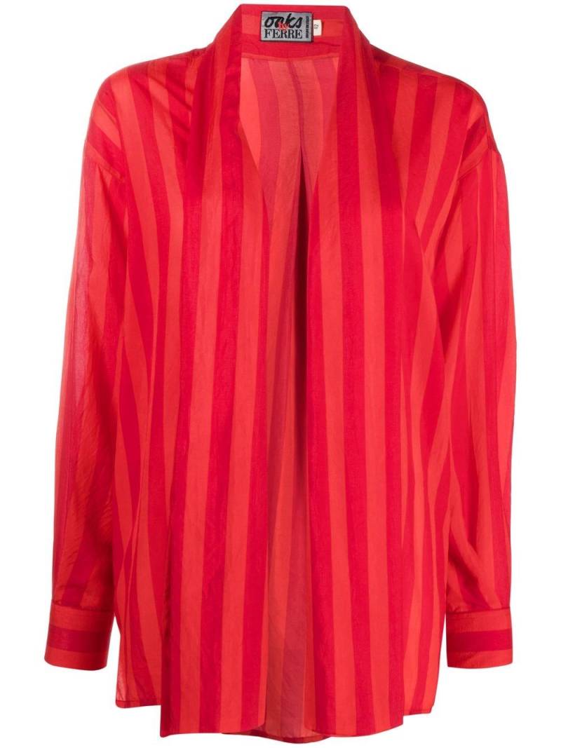 Gianfranco Ferré Pre-Owned 1990s shawl lapels striped jacket - Red von Gianfranco Ferré Pre-Owned