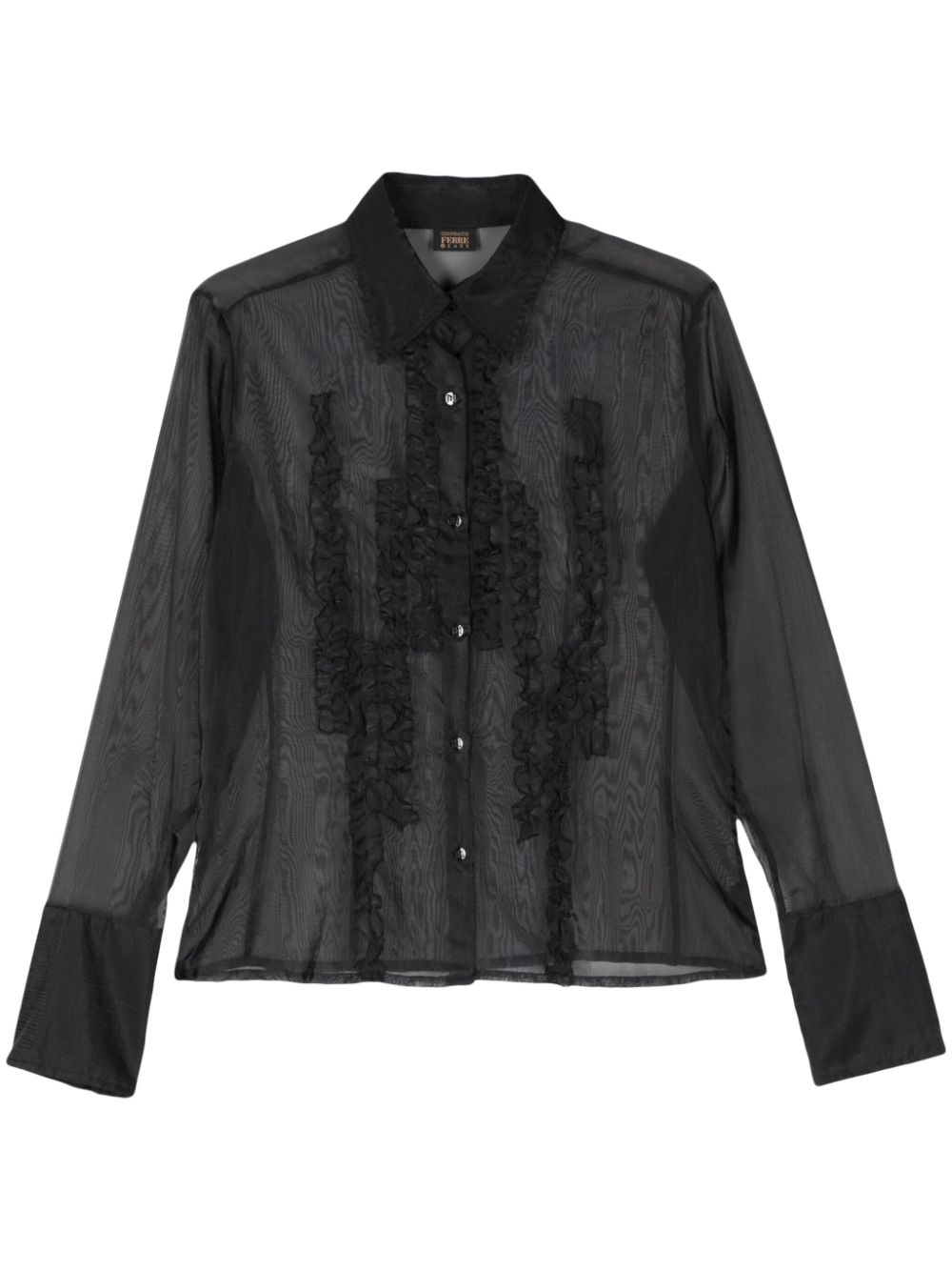 Gianfranco Ferré Pre-Owned 2000s ruffle-trims shirt - Black von Gianfranco Ferré Pre-Owned