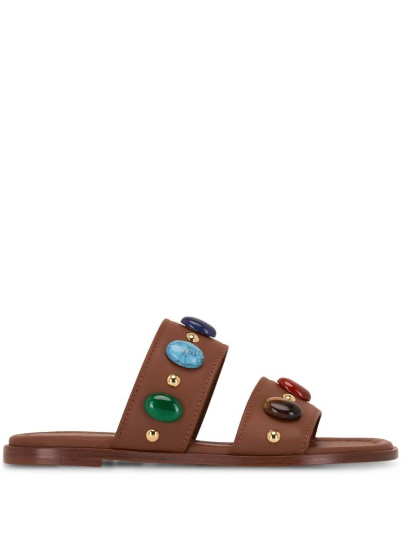 Gianvito Rossi embellished flat leather sandals - Brown von Gianvito Rossi