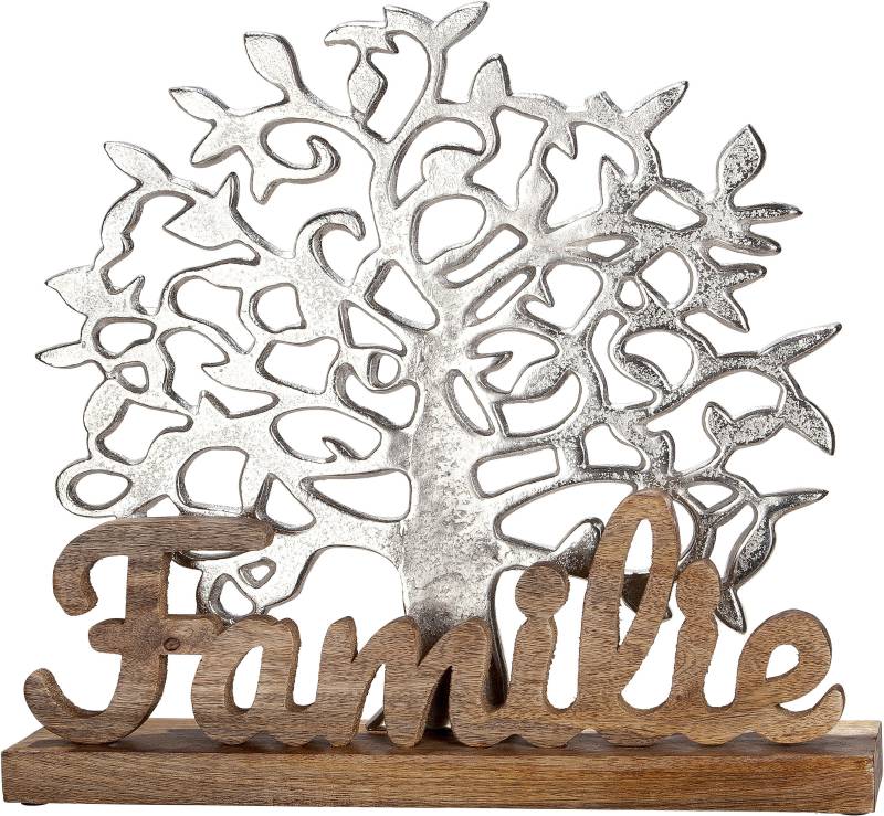 GILDE Dekofigur »Lebensbaum Familie, silber«, Dekoobjekt, Höhe 41 cm, mit Schriftzug, aus Metall & Holz, Wohnzimmer von Gilde