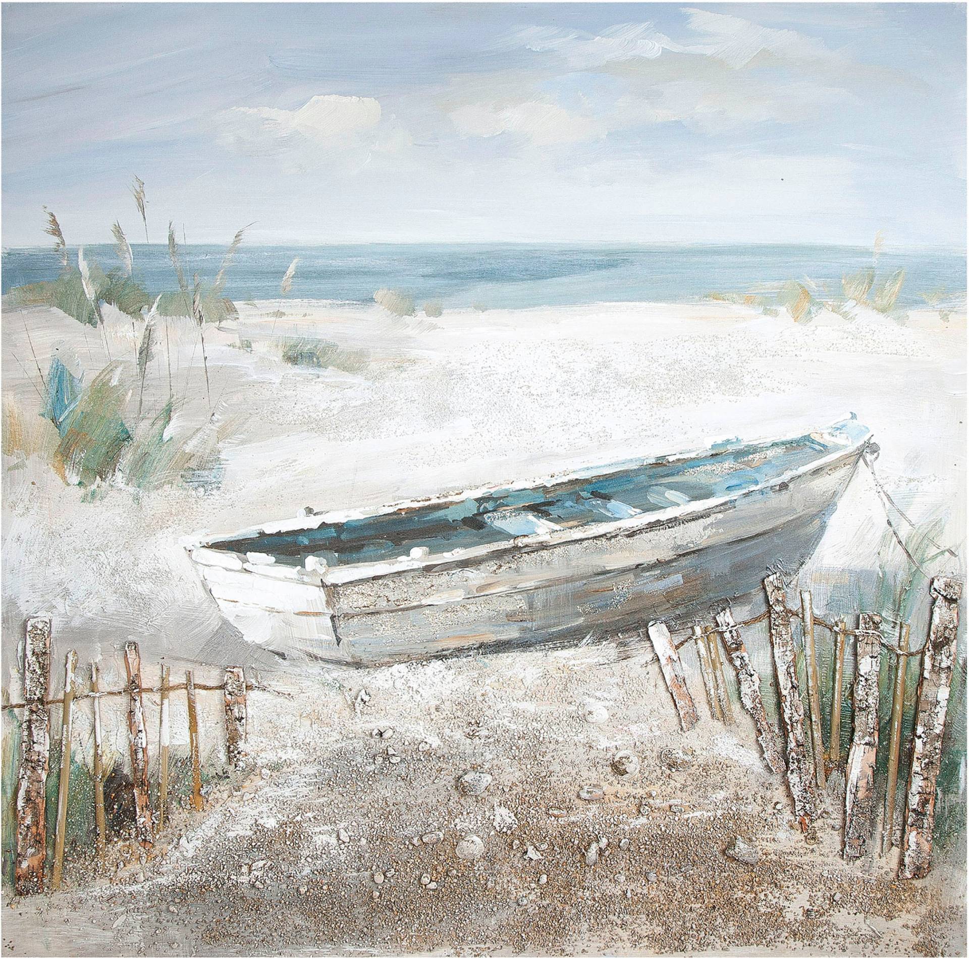 GILDE Leinwandbild »Gemälde Boot am Strand«, (1 St.), handgemalt von Gilde