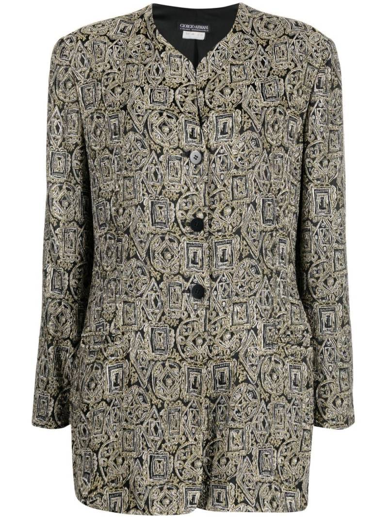 Giorgio Armani Pre-Owned 1990s geometric print collarless jacket - Black von Giorgio Armani Pre-Owned