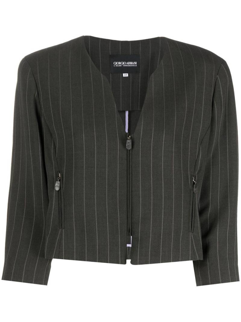 Giorgio Armani Pre-Owned 1990s pinstriped V-neck jacket - Grey von Giorgio Armani Pre-Owned