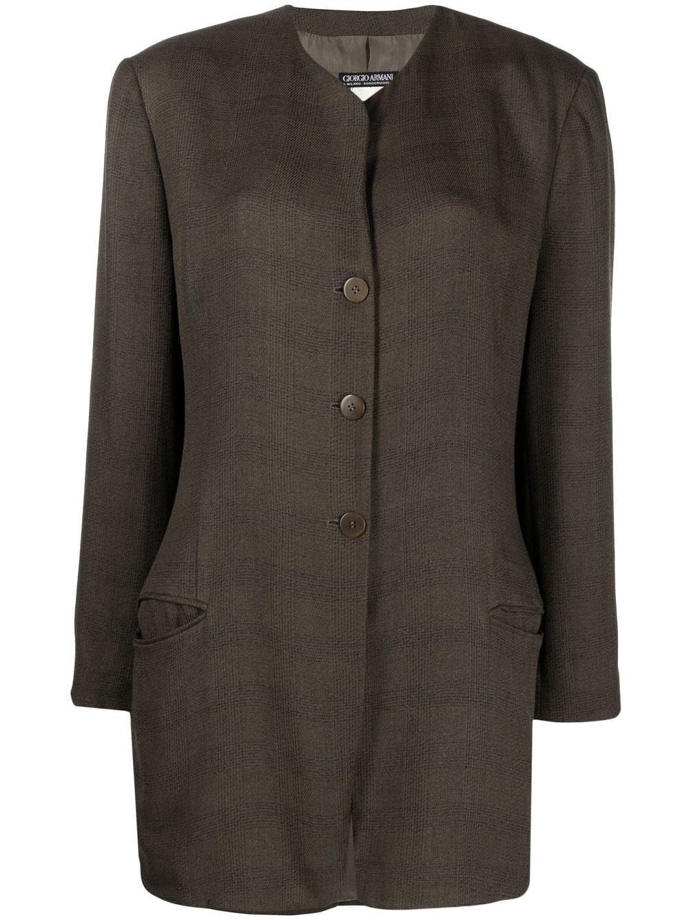 Giorgio Armani Pre-Owned 1990s plaid-pattern collarless jacket - Brown von Giorgio Armani Pre-Owned