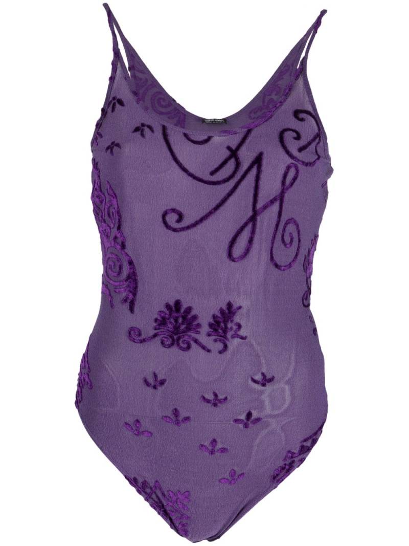 Giorgio Armani Pre-Owned 1990s textured appliquée semi-sheer body - Purple von Giorgio Armani Pre-Owned