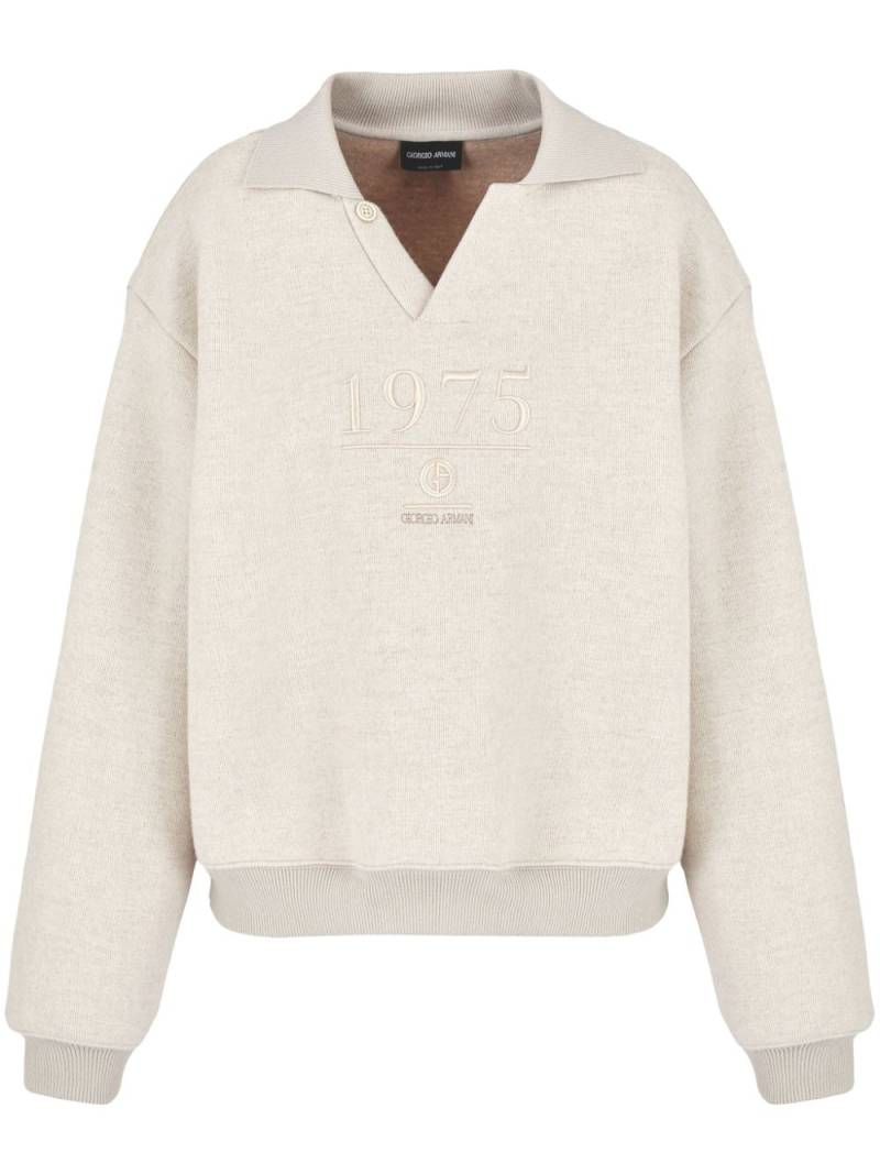 Giorgio Armani embroidered-logo V-neck sweatshirt - Neutrals von Giorgio Armani