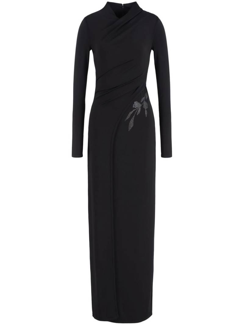 Giorgio Armani floral-appliqué long-sleeve gown - Black von Giorgio Armani