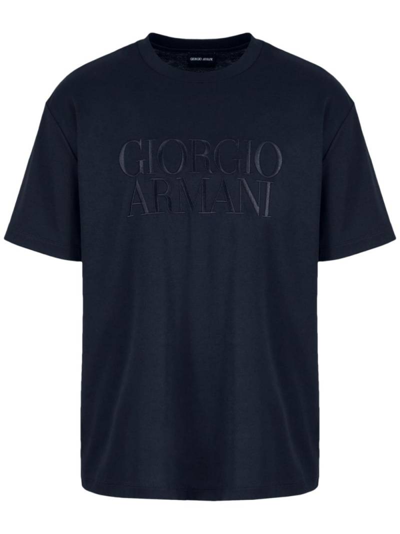 Giorgio Armani logo-embroidered cotton T-shirt - Blue von Giorgio Armani