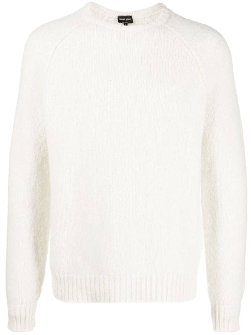 Giorgio Armani logo-embroidered wool-blend jumper - White von Giorgio Armani