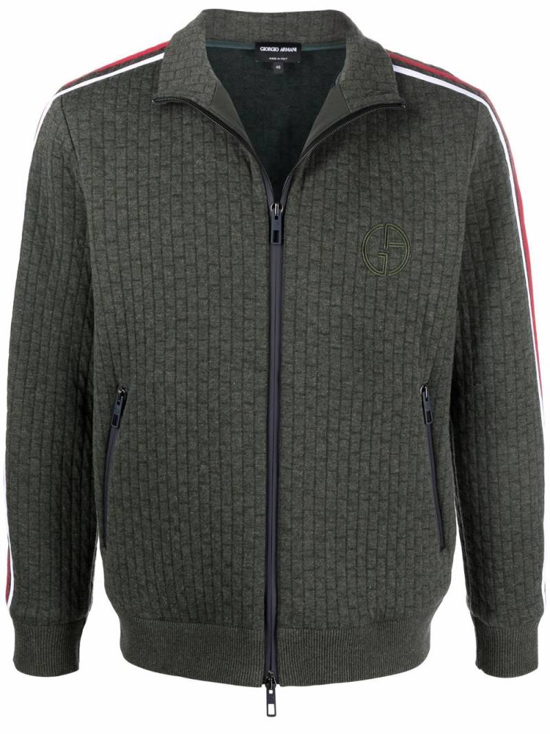 Giorgio Armani logo-embroidered zip-up knitted jumper - Green von Giorgio Armani