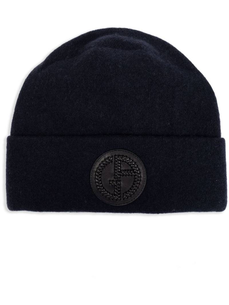 Giorgio Armani logo-patch cashmere-knit beanie - Black von Giorgio Armani