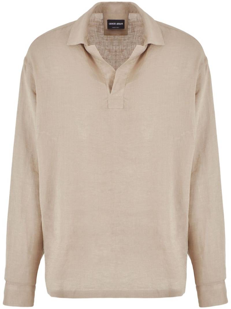 Giorgio Armani long-sleeve linen shirt - Neutrals von Giorgio Armani