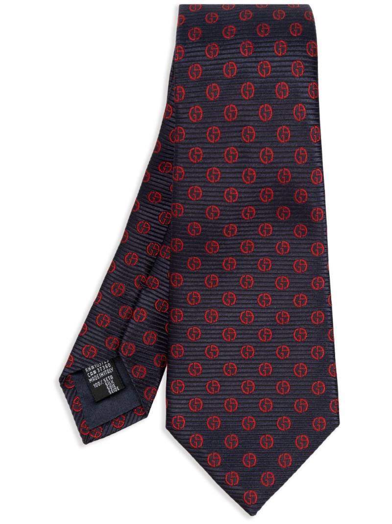 Giorgio Armani monogram-pattern silk tie - Blue von Giorgio Armani