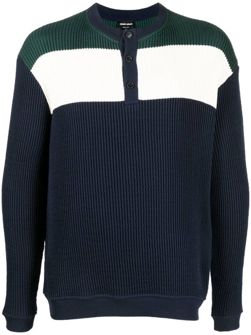 Giorgio Armani ribbed-knit polo jumper - Blue von Giorgio Armani