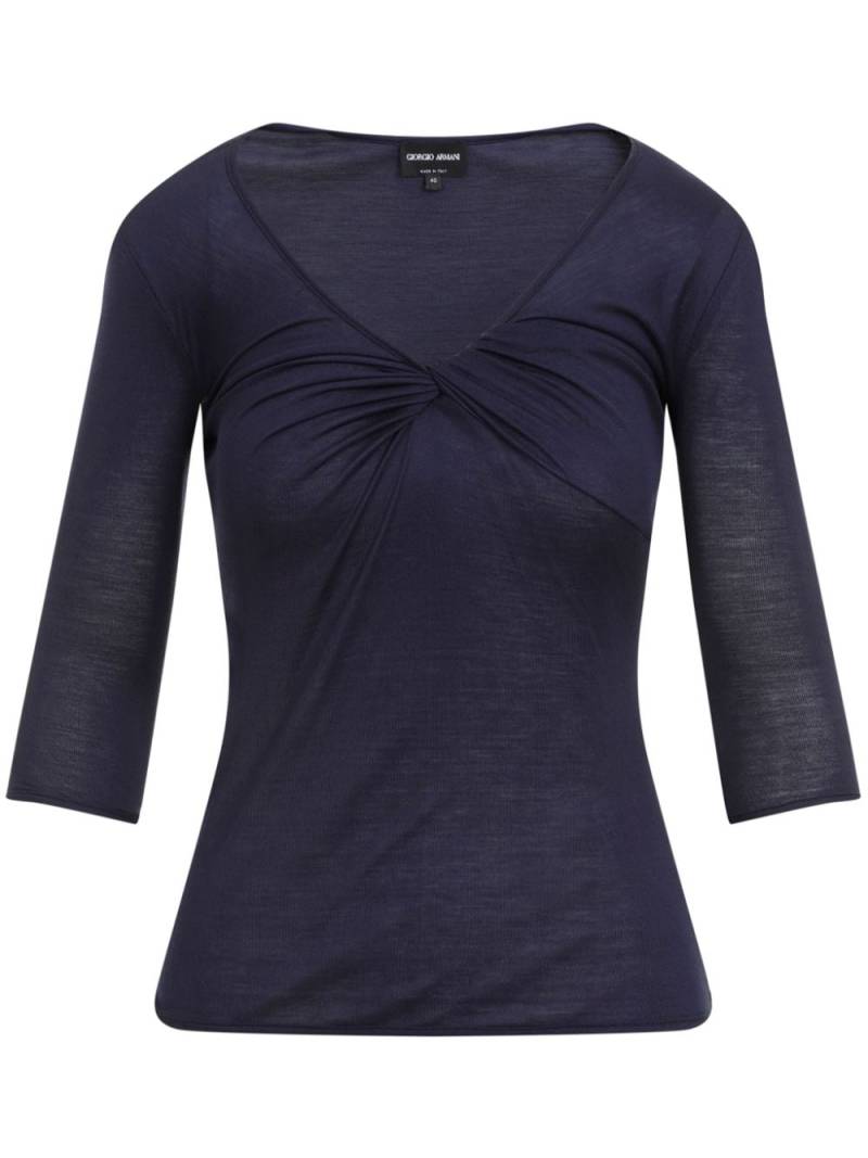 Giorgio Armani ruched v-neck top - Blue von Giorgio Armani