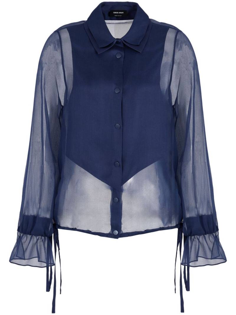 Giorgio Armani semi-sheer long-sleeve silk top - Blue von Giorgio Armani