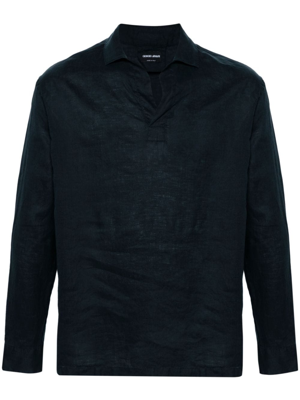 Giorgio Armani split-neck linen shirt - Blue von Giorgio Armani