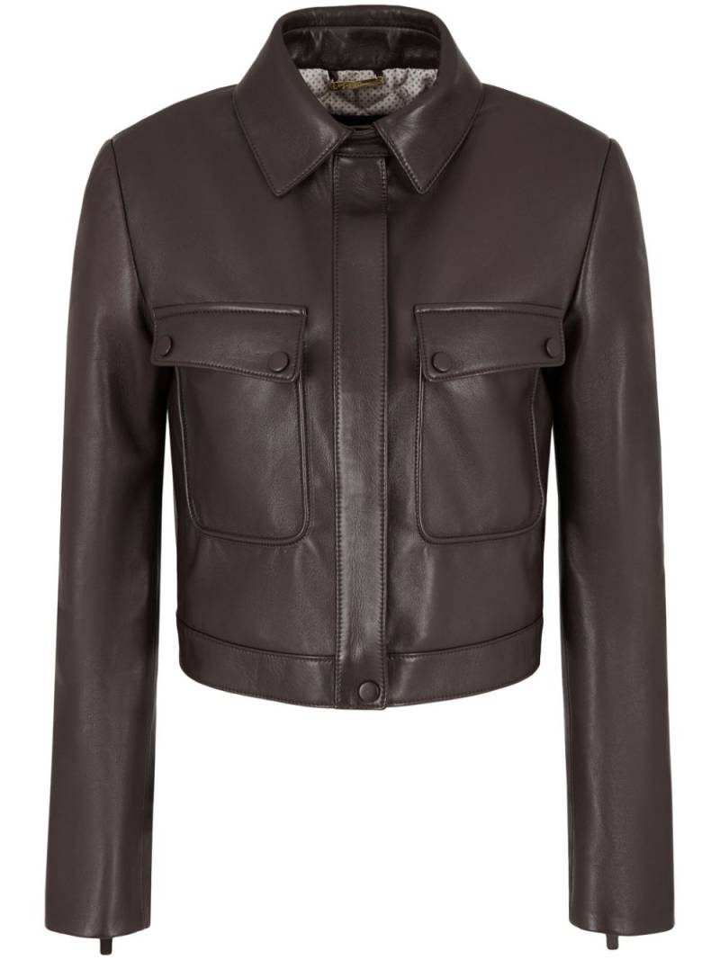 Giorgio Armani spread-collar zip-up leather jacket - Brown von Giorgio Armani