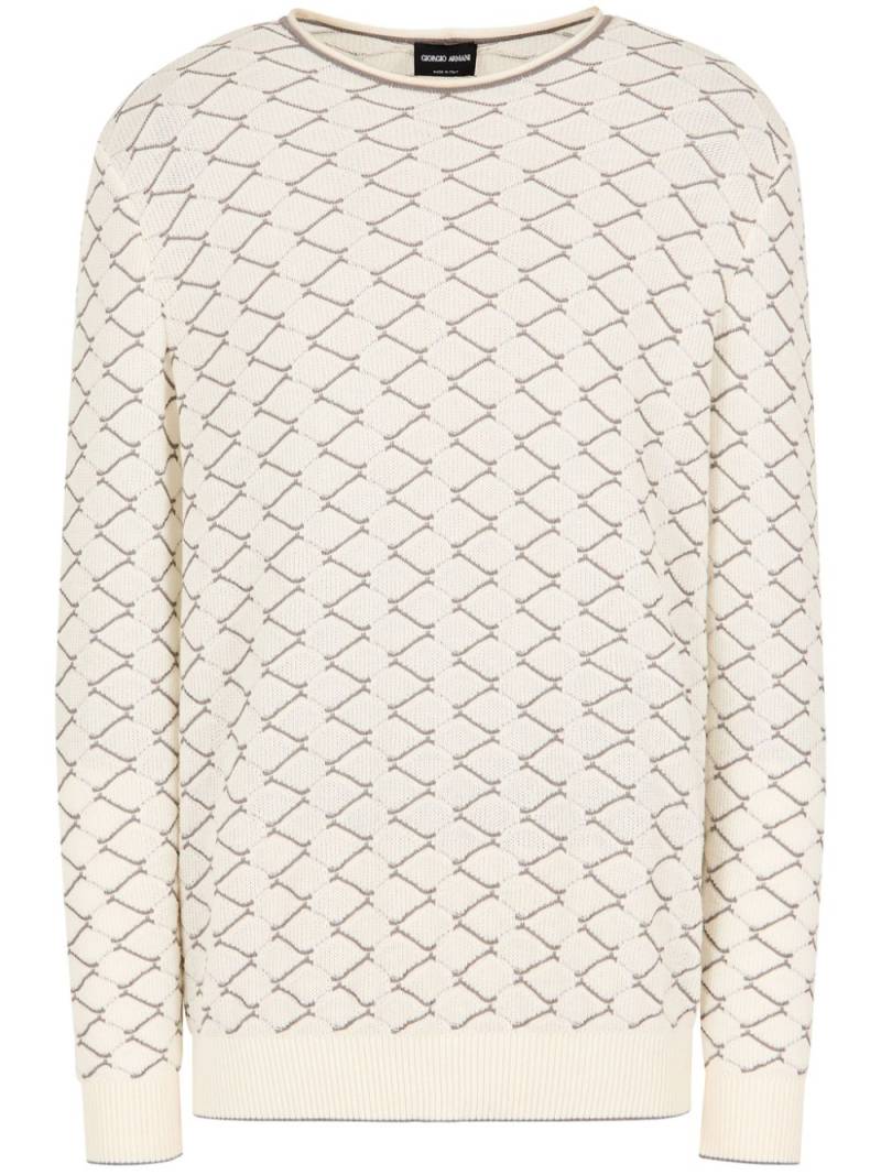 Giorgio Armani zigzag-embroidered round-neck jumper - Neutrals von Giorgio Armani