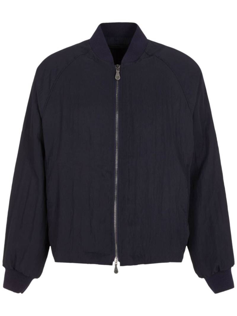 Giorgio Armani zip-up crinkled bomber jacket - Blue von Giorgio Armani