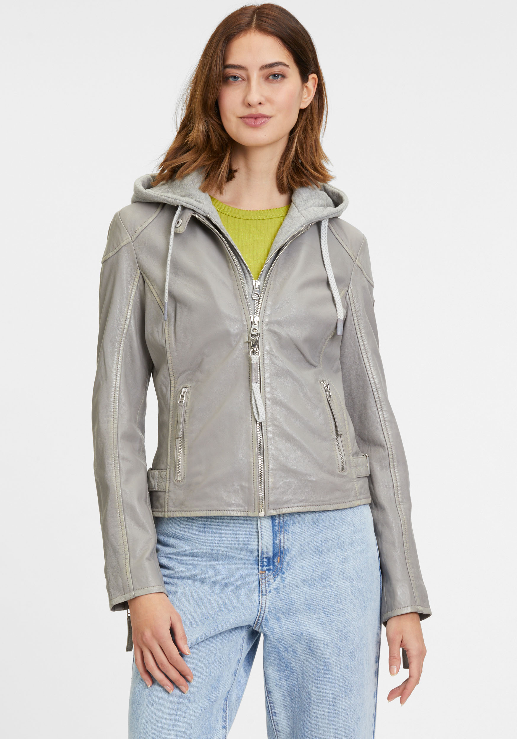 Mauritius Lederjacke »GWFahira«, mit Kapuze, mit Reissverschluss, kontrastfarbene Kapuze, Ziernähte Mauritius Lederjacke »GWFahira«, mit Kapuze, mit Reissverschluss, kontrastfarbene Kapuze, Ziernähte von Mauritius