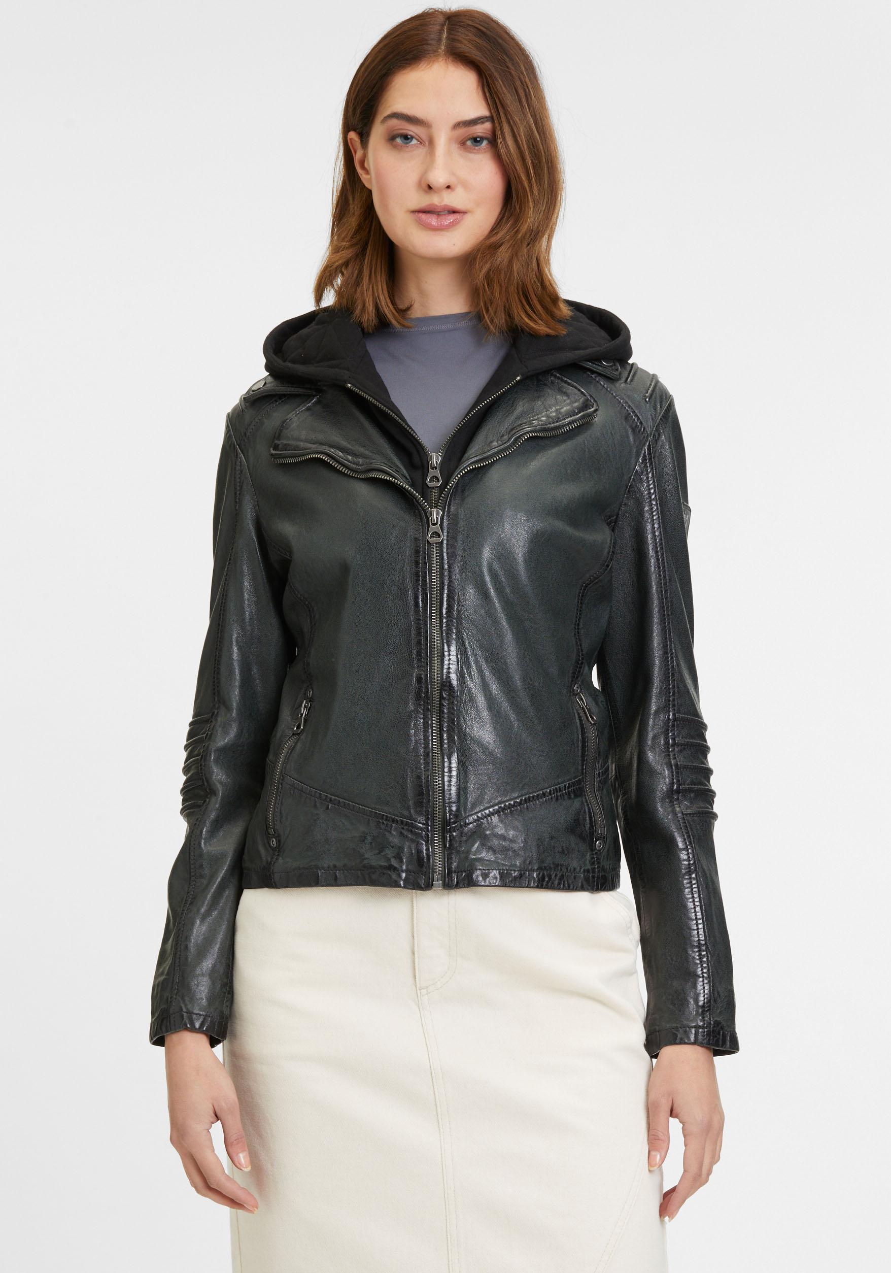 Mauritius Lederjacke »GWFlura«, mit Kapuze, mti Reissverschluss, Ziuerpaspeln, eingesetzte Kapuze Mauritius Lederjacke »GWFlura«, mit Kapuze, mti Reissverschluss, Ziuerpaspeln, eingesetzte Kapuze von Mauritius