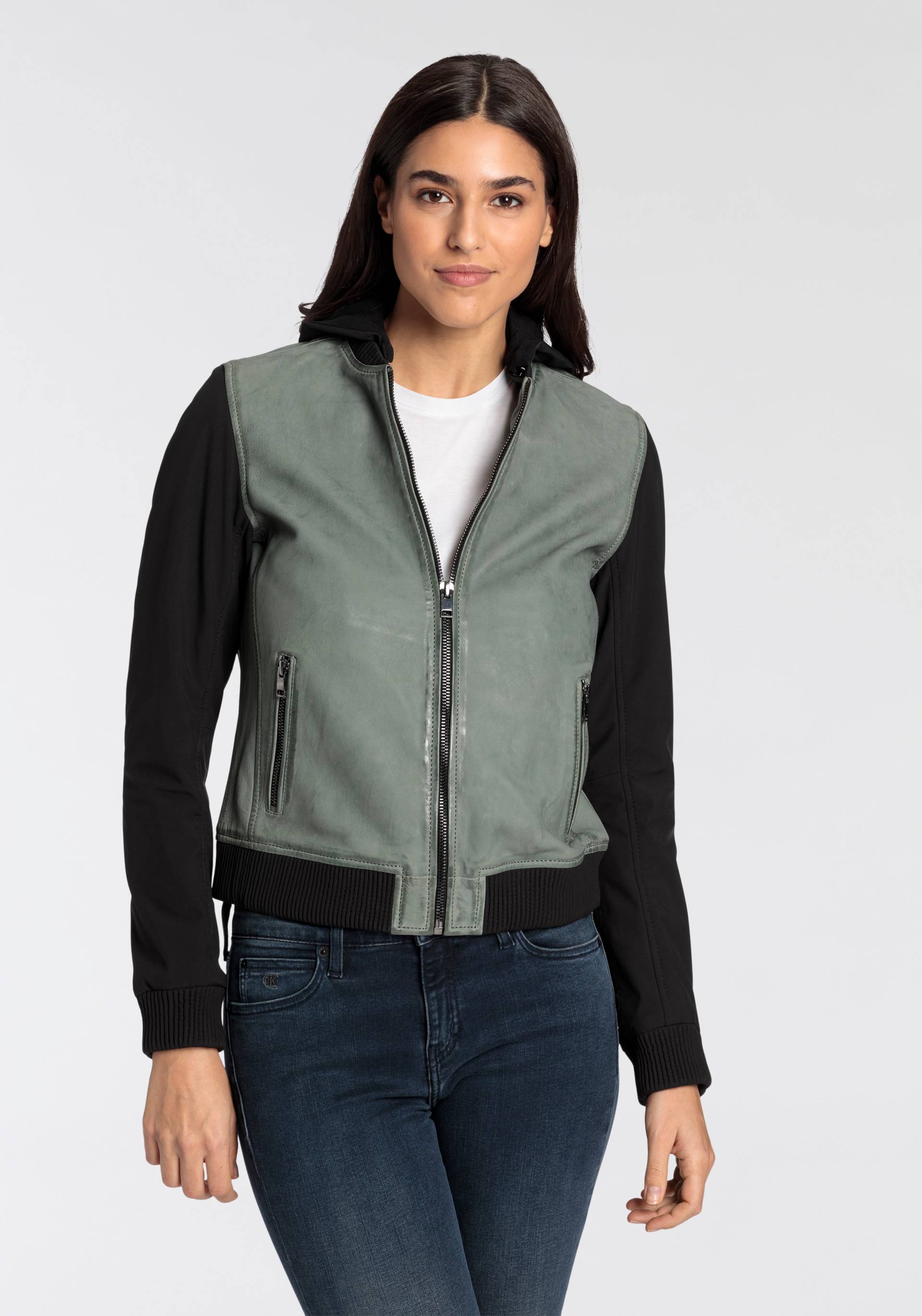 Mauritius Lederjacke »GWHanja OT«, mit Kapuze, im Materialmix von Mauritius