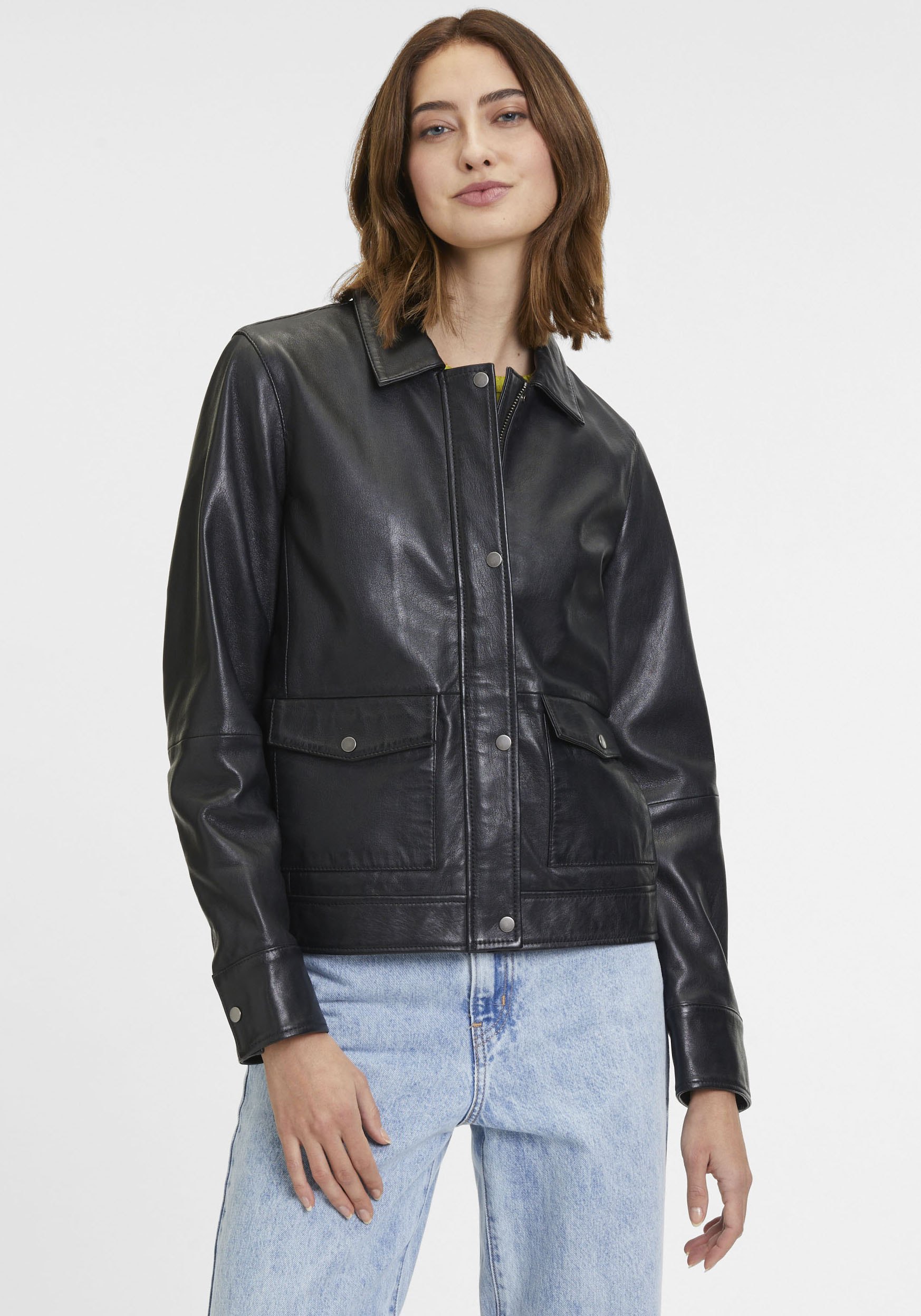 Mauritius Lederjacke »GWYunni«, mti verdecktem Reissverschluss, Druckern, aufesetzte Taschen Mauritius Lederjacke »GWYunni«, mti verdecktem Reissverschluss, Druckern, aufesetzte Taschen von Mauritius