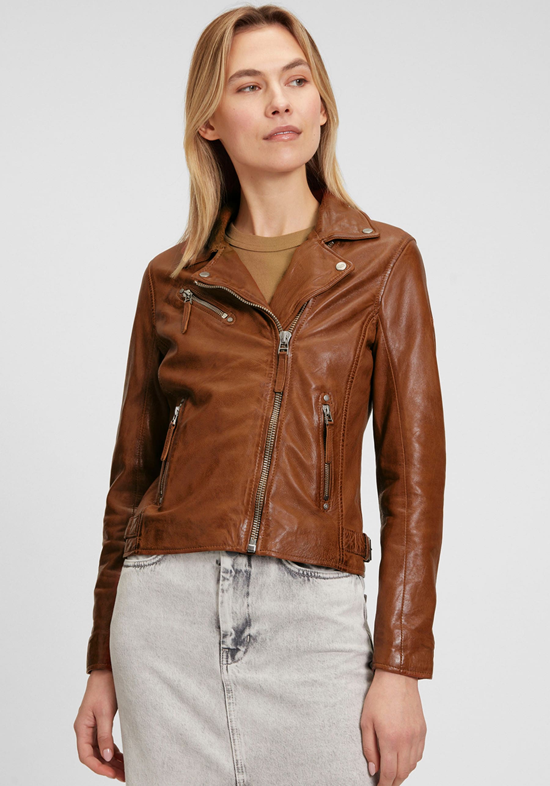 Mauritius Lederjacke »MWPaige«, im Biker-Style asymetrischem Reissverschluss, Reverskragen Mauritius Lederjacke »MWPaige«, im Biker-Style asymetrischem Reissverschluss, Reverskragen von Mauritius