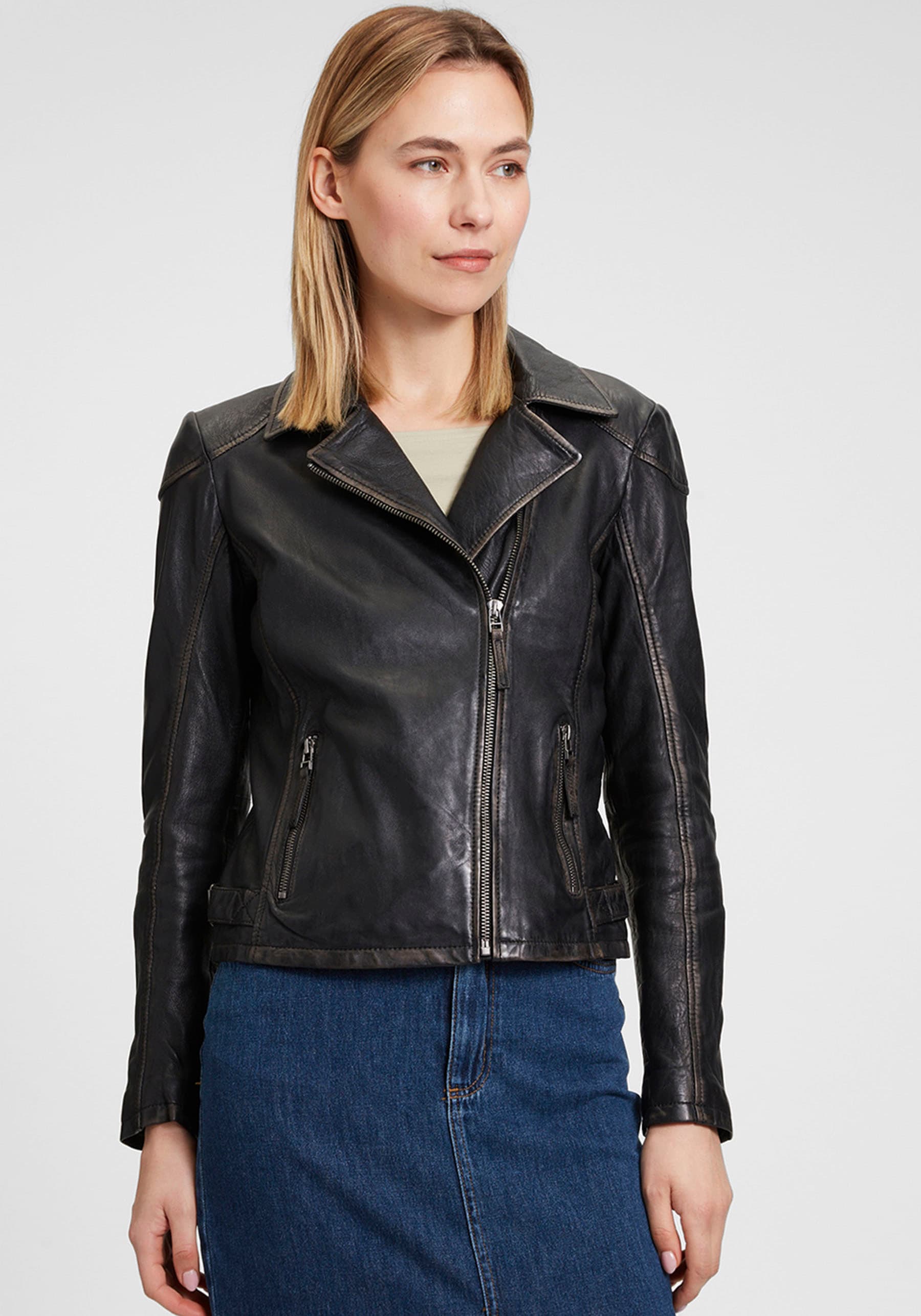 Mauritius Lederjacke »MWPeggie«, im Vintage-Look, asymetrischer Reissverschluss, Reverskragen Mauritius Lederjacke »MWPeggie«, im Vintage-Look, asymetrischer Reissverschluss, Reverskragen von Mauritius