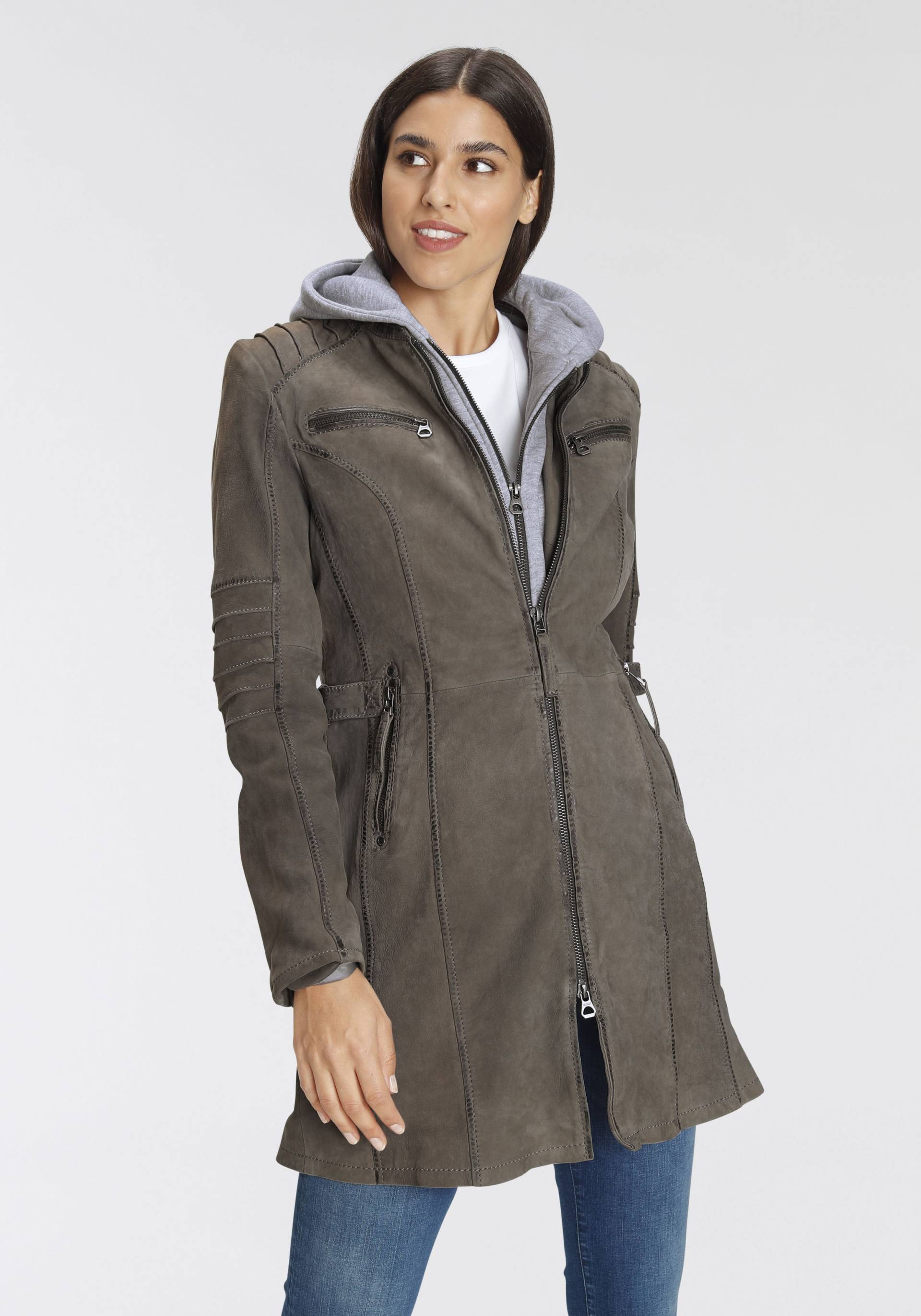 Mauritius Lederjacke »NILAH«, mit Kapuze, mit seitlichen Riegeln in der Taille Mauritius Lederjacke »NILAH«, mit Kapuze, mit seitlichen Riegeln in der Taille von Mauritius