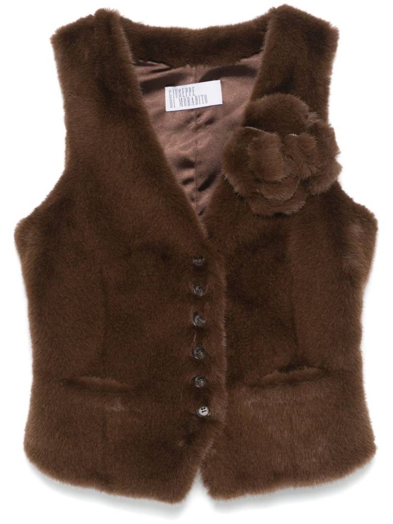 Giuseppe Di Morabito floral-appliqué faux-fur vest - Brown von Giuseppe Di Morabito