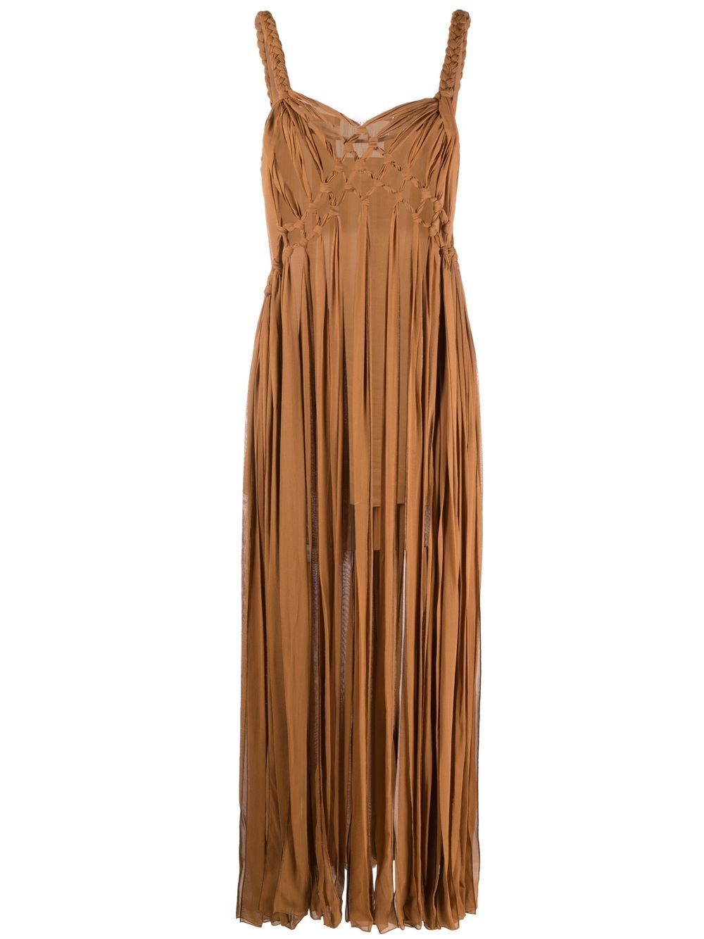 Giuseppe Di Morabito knotted fringe-trim semi-sheer dress - Brown von Giuseppe Di Morabito