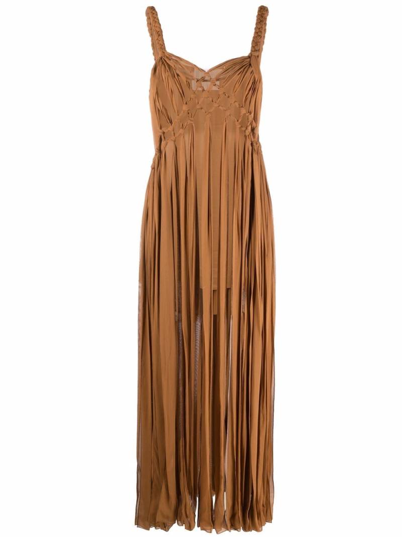 Giuseppe Di Morabito knotted fringe-trim semi-sheer dress - Brown von Giuseppe Di Morabito